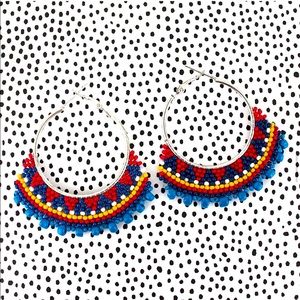 Multi-Color Seed Bead Crescent Hoop Earrings